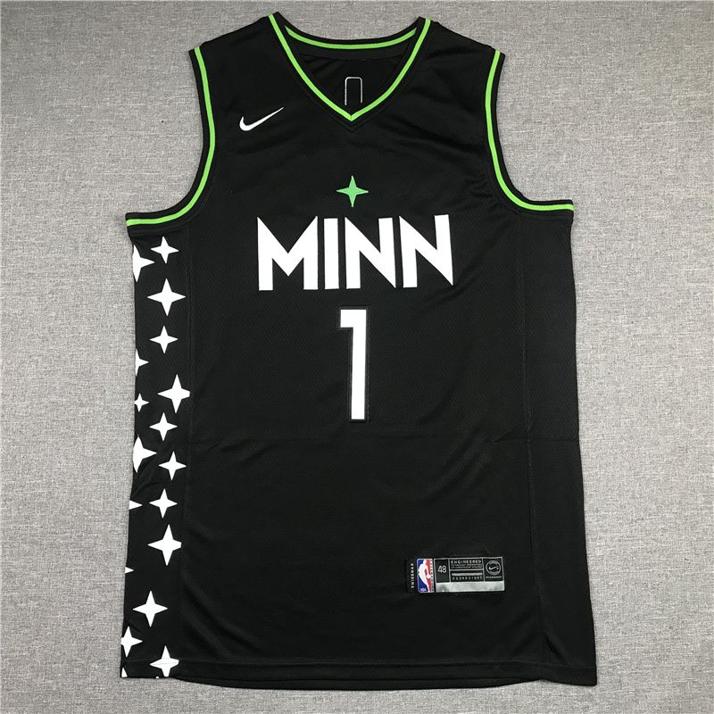 Men Minnesota Timberwolves #1 Edwards Black 2021 Nike Game NBA Jerseys